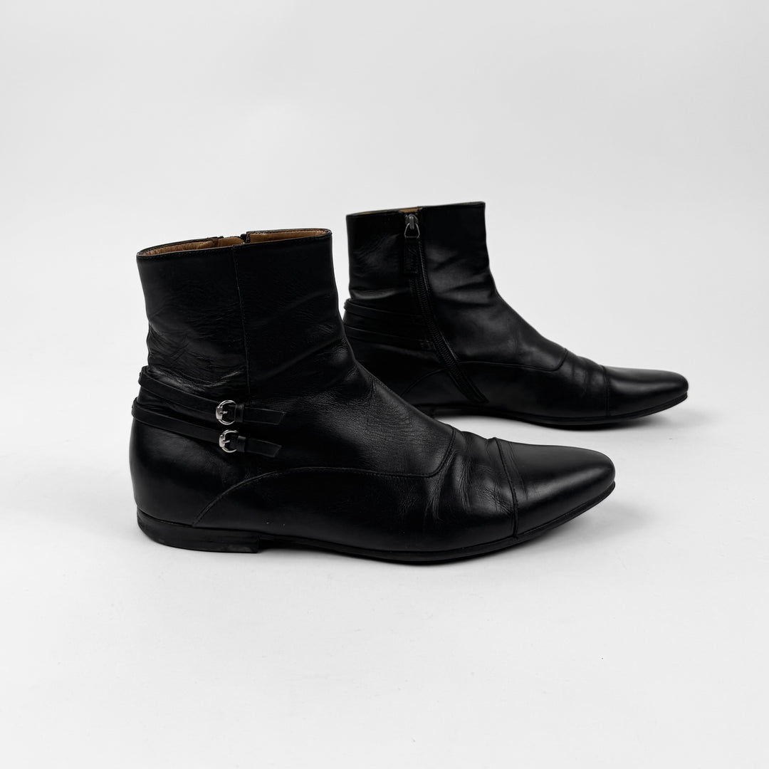 Gucci 2000's Buckled Beatle Ankle Leather Boots
