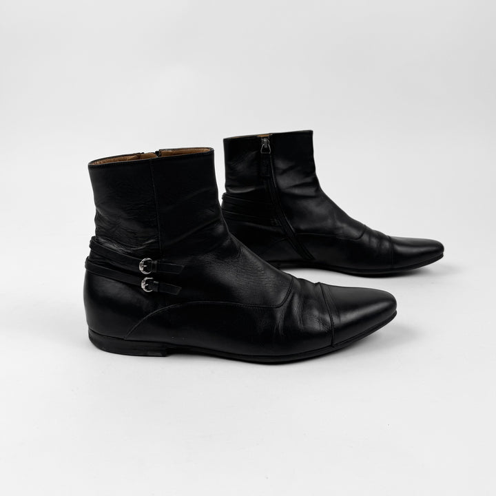 Gucci 2000's Buckled Beatle Ankle Leather Boots