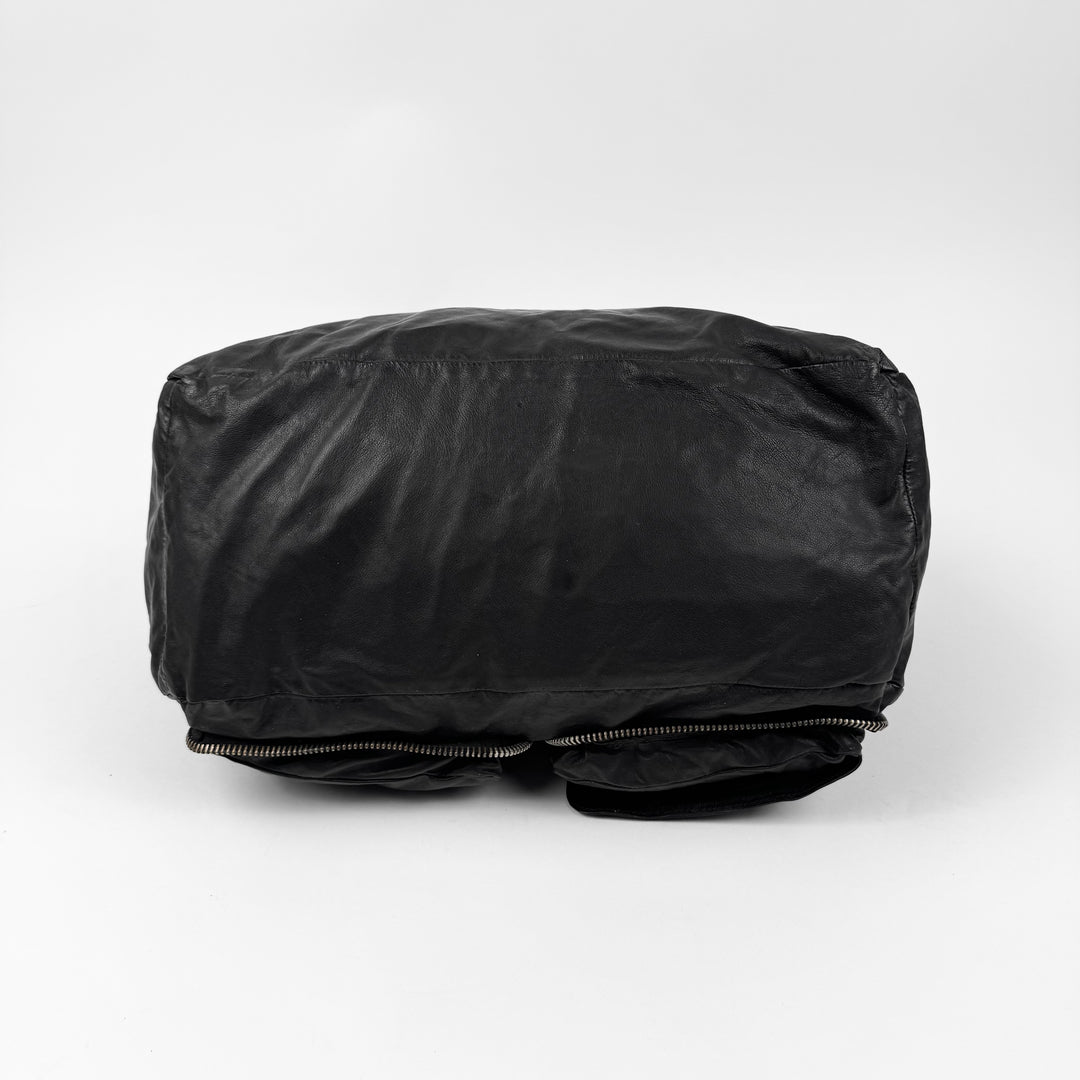 Ann Demeulemeester 2000’s Black Leather Multi-Zip Compartment Crossbody Duffle Bag