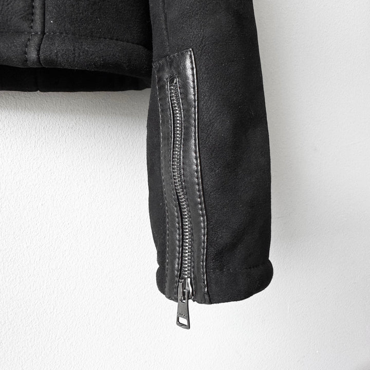 Gucci By Tom Ford FW2000 Black Suede/Leather Shearling High Neck Cropped Biker Jacket