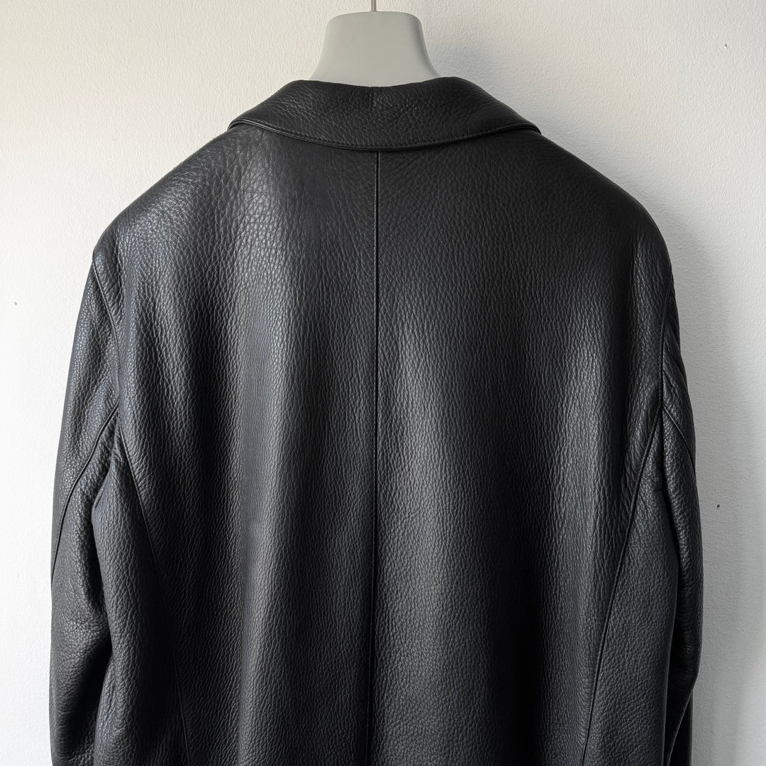 Prada 2000’s Black Deer Leather Insulated Overcoat