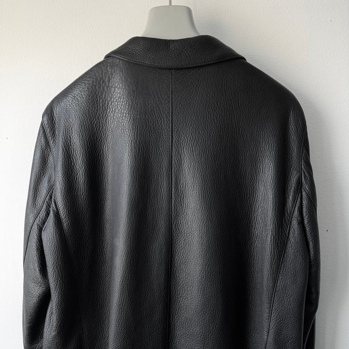 Prada 2000’s Black Deer Leather Insulated Overcoat