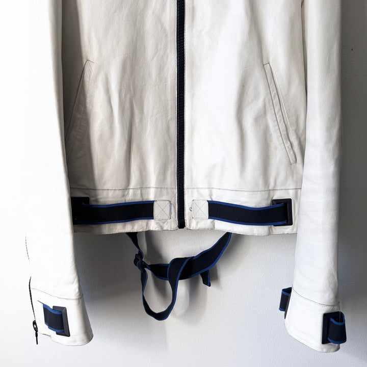 Miu Miu SS2000 White Belted Leather Blouson Jacket