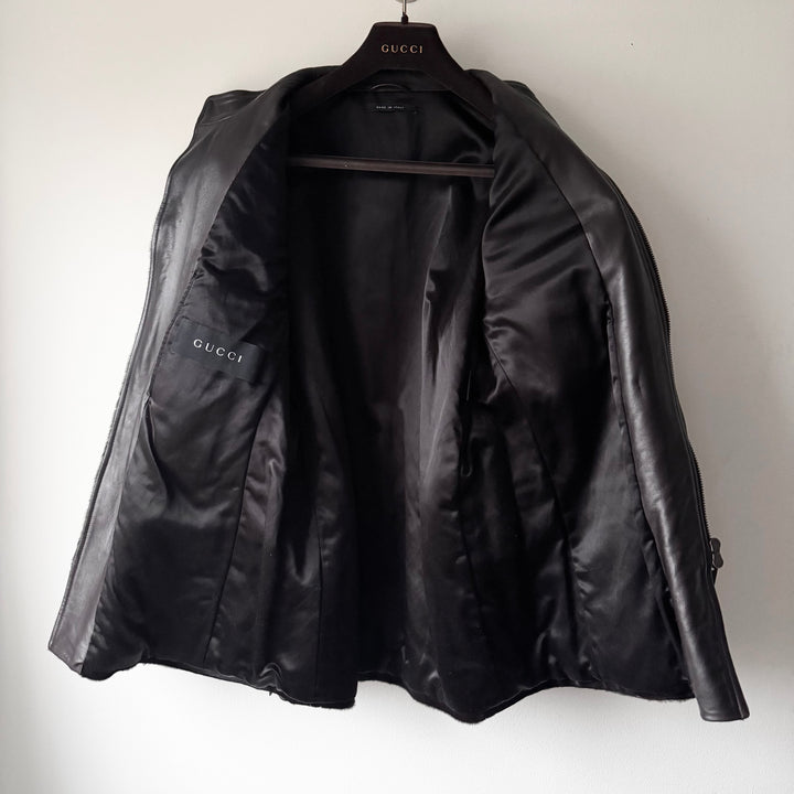 Gucci By Tom Ford FW2004 Brown Calf Hair-On-Hide Leather Half Coat Jacket