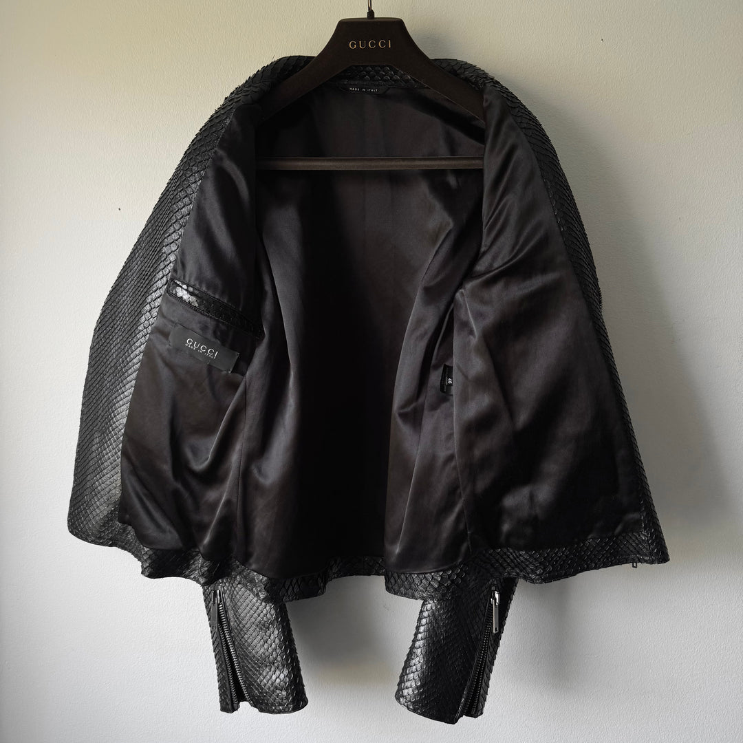 Gucci By Tom Ford 1990’s Black Python Snake Skin Leather Biker Moto Jacket