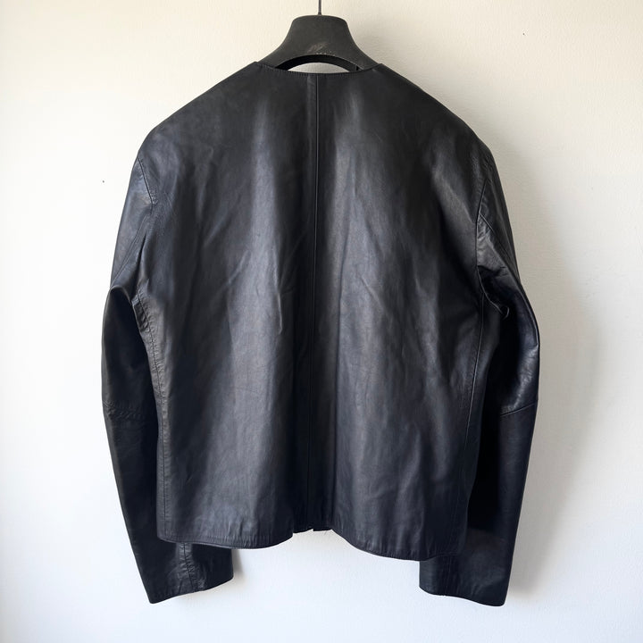 Emporio Armani 1980’s Navy Collarless Cropped Lamb Leather Jacket
