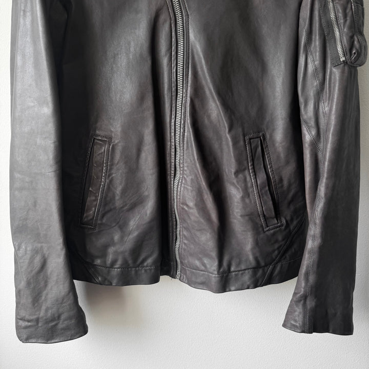 Rick Owens SS2010 Dark Shadow Gray Globa Back-Zip Lamb Leather Jacket