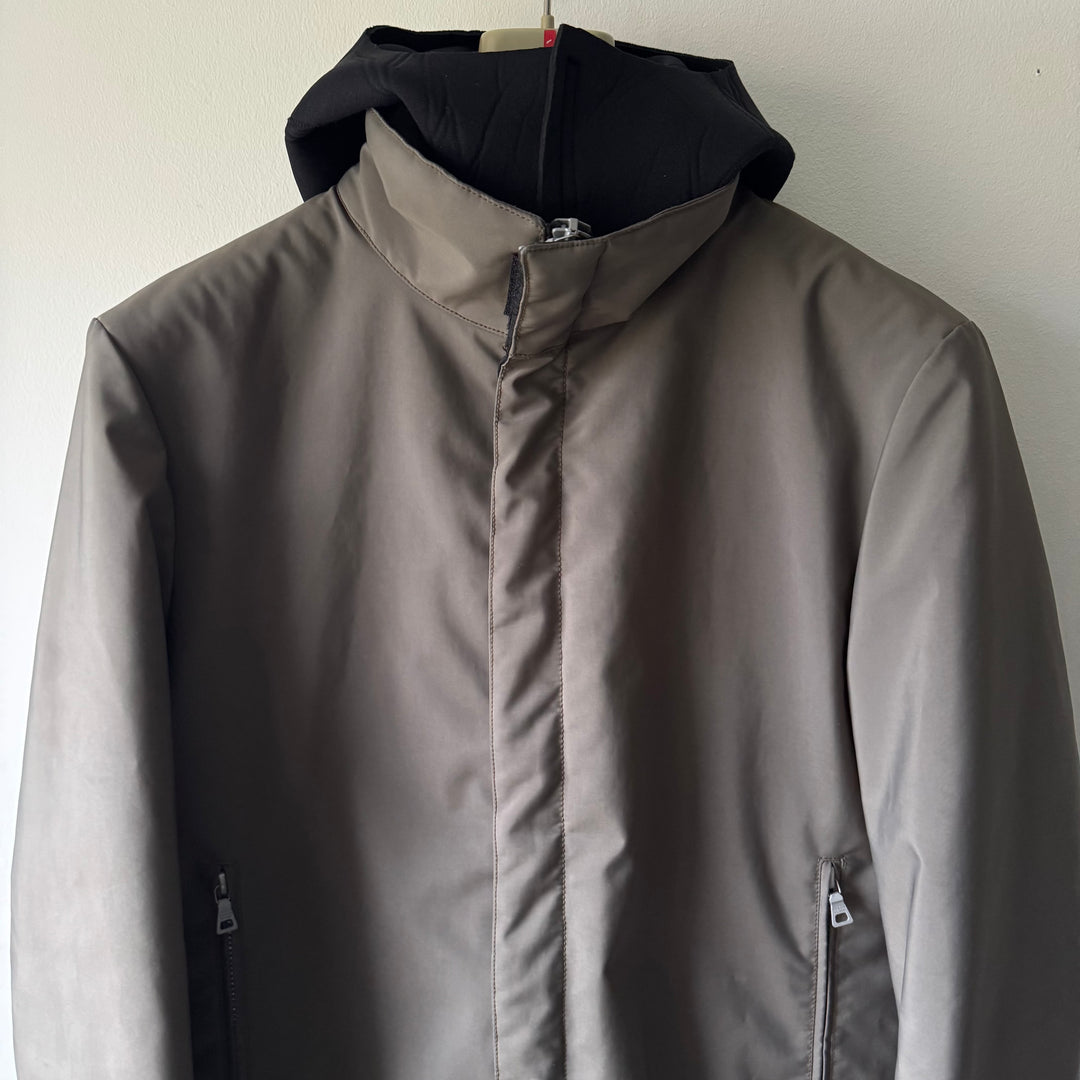 Prada Linea Rossa FW1999 Gray Neoprene Ninja Hooded Insulated Padded Jacket