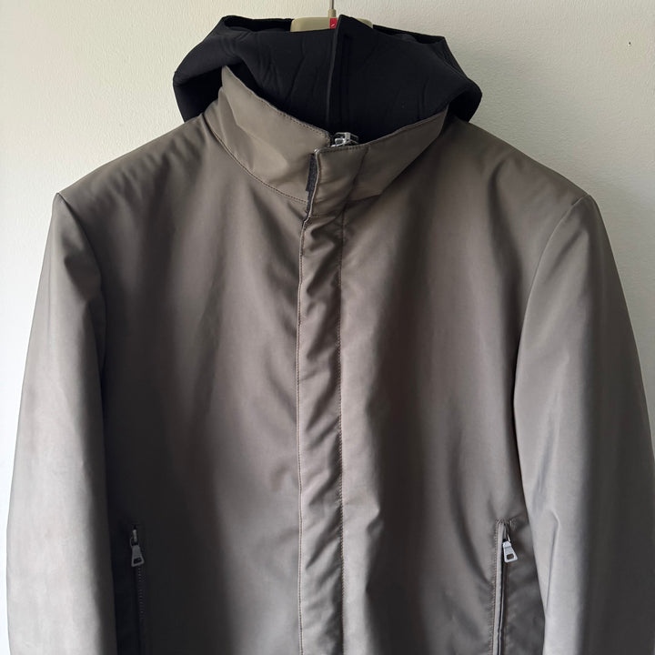 Prada Linea Rossa FW1999 Gray Neoprene Ninja Hooded Insulated Padded Jacket