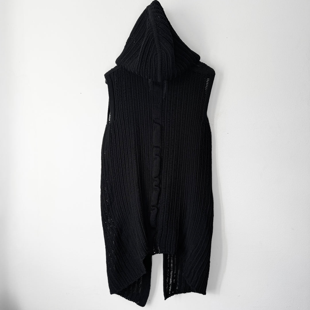 Rick Owens SS2016 Black Cotton Knitted Hooded Vest/Tank-Top