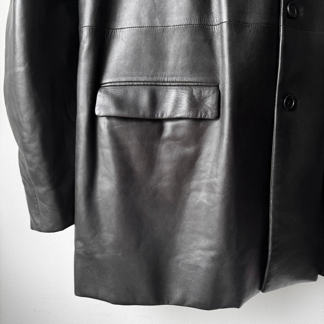 Prada FW1998 Black Lamb Leather Button-Up Overcoat Jacket