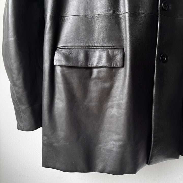 Prada FW1998 Black Lamb Leather Button-Up Overcoat Jacket