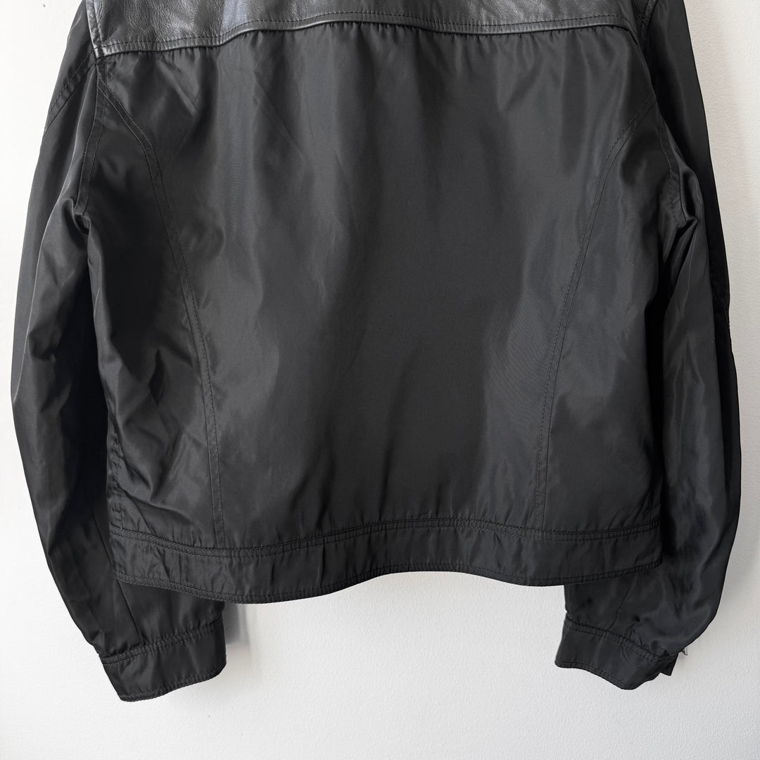 Prada 1990’s Black Hybrid Nylon Leather Cafe Racer Biker Jacket
