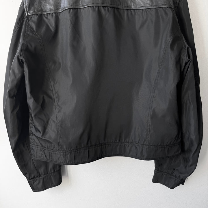 Prada 1990’s Black Hybrid Nylon Leather Cafe Racer Biker Jacket