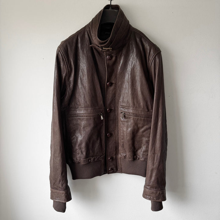 Dolce & Gabbana FW2005 Brown/Black Double Layered Military Bomber Lamb Leather Jacket