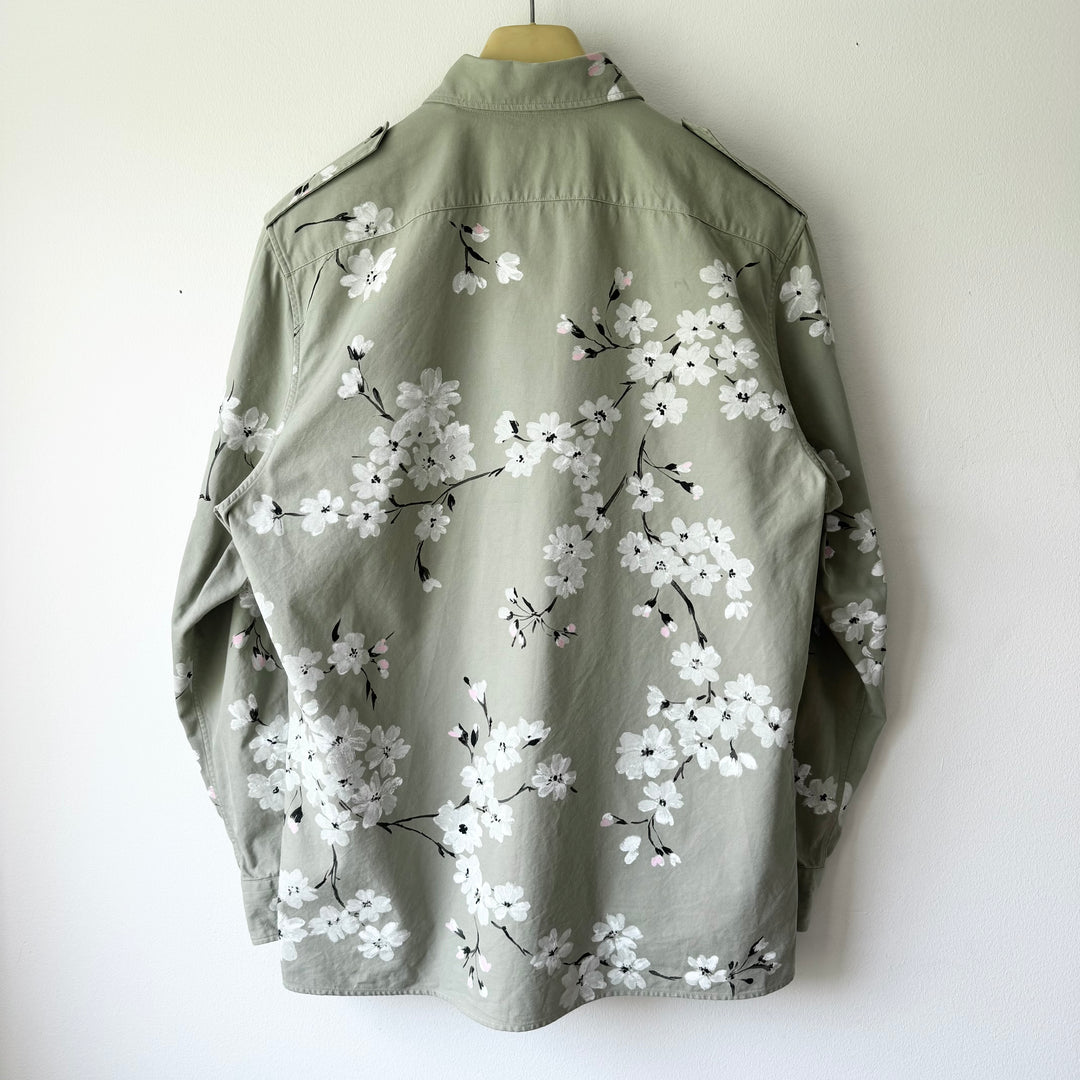 Gucci By Tom Ford SS2003 Cotton Hand Painted Floral Cherry Blossom Military Shirt