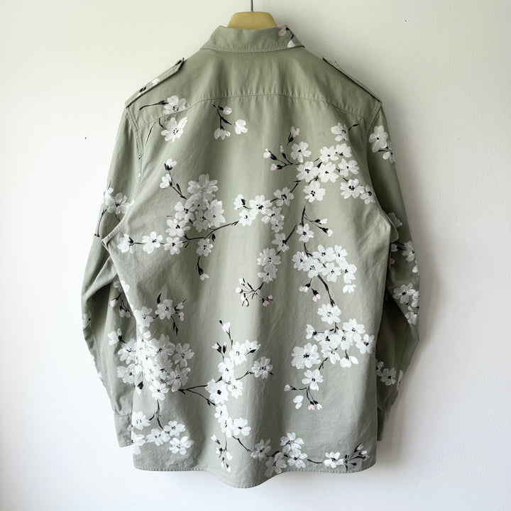 Gucci By Tom Ford SS2003 Cotton Hand Painted Floral Cherry Blossom Military Shirt
