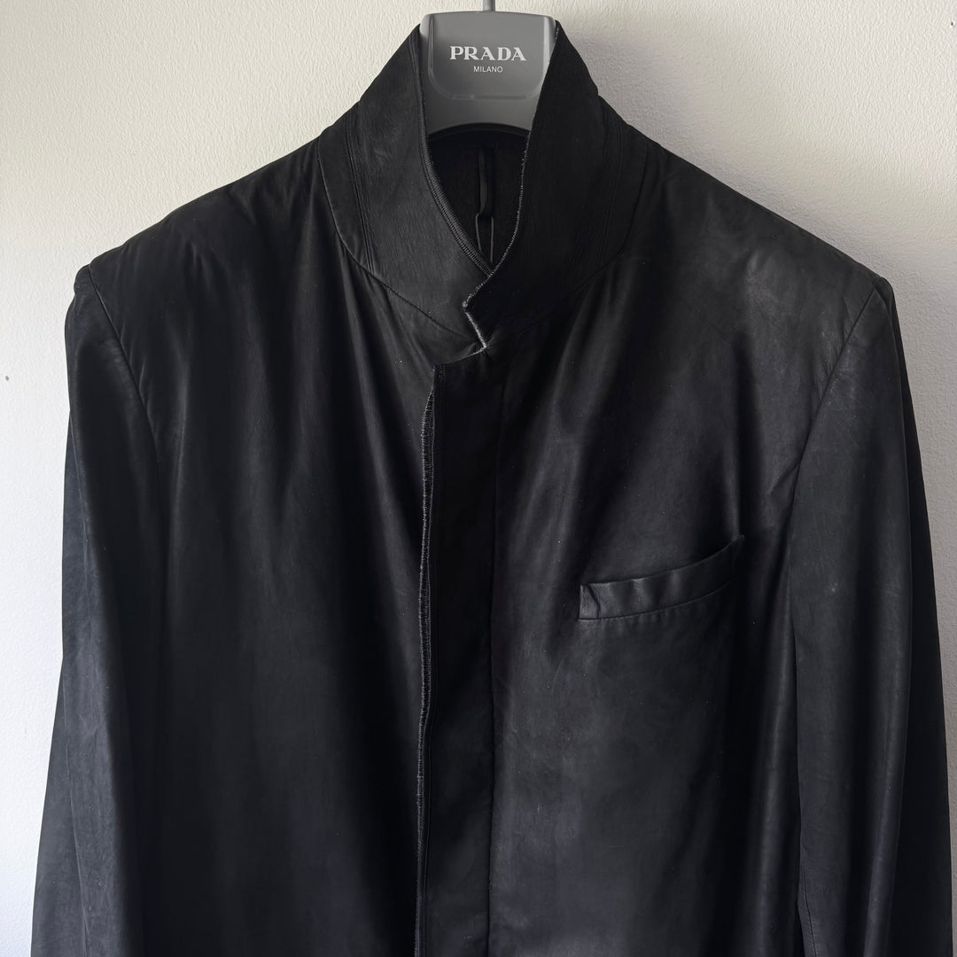 Dior Homme Black Leather Cashmere Lined Shirt Jacket