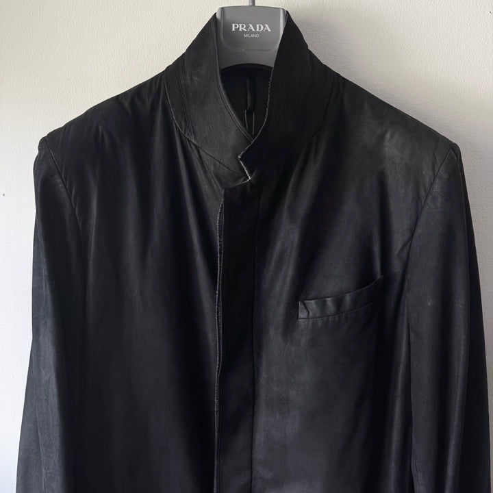 Dior Homme Black Leather Cashmere Lined Shirt Jacket