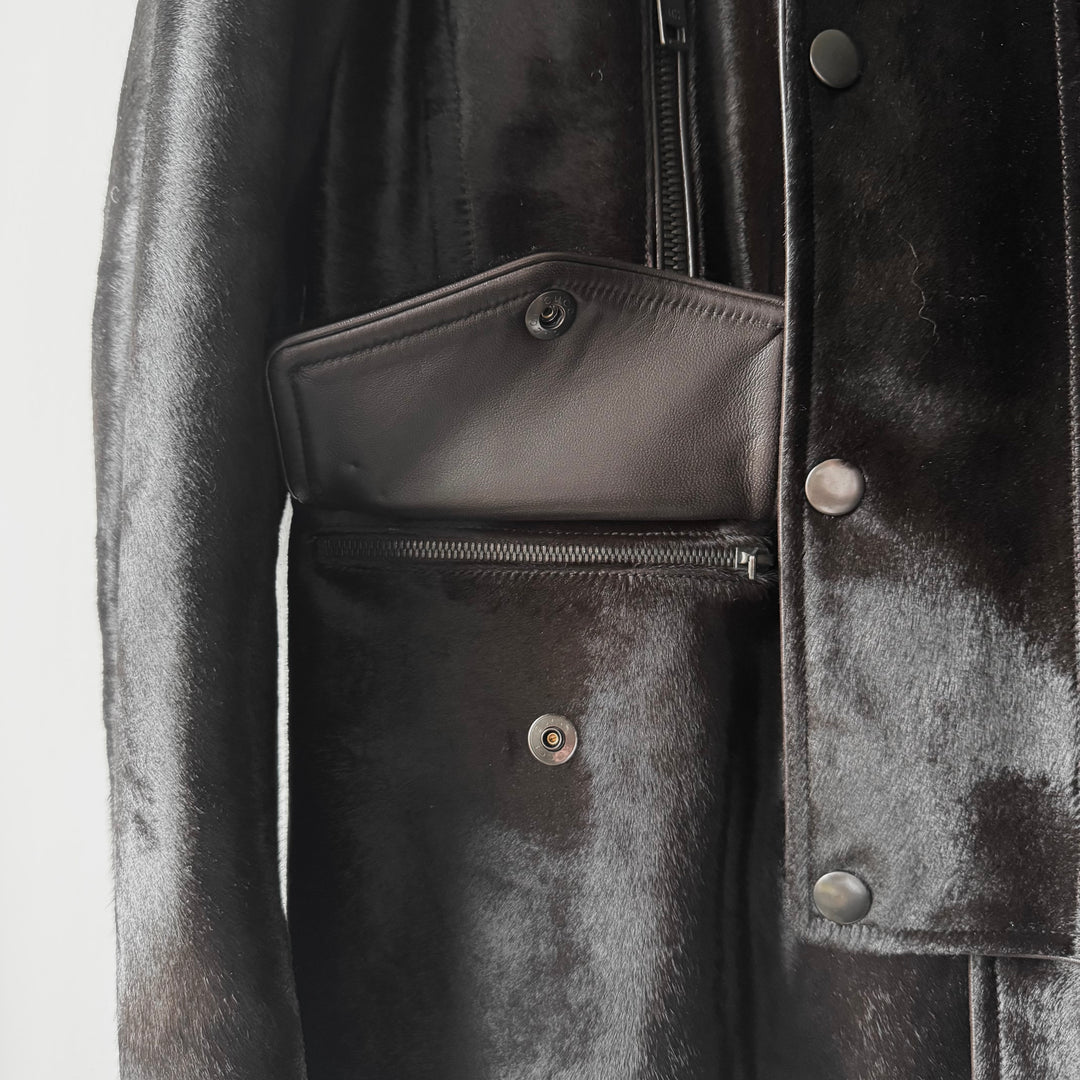 Gucci By Tom Ford FW2004 Brown Calf Hair-On-Hide Leather Half Coat Jacket