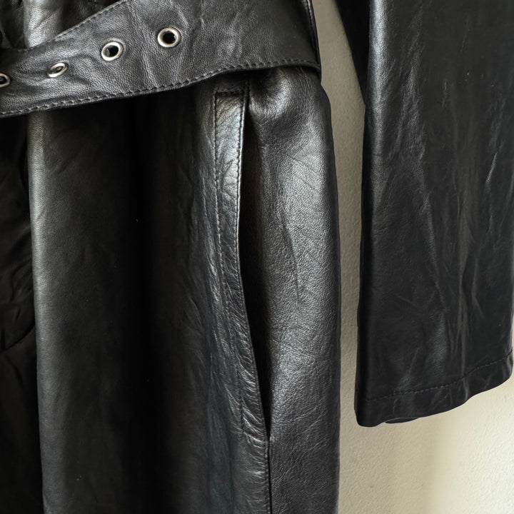 Prada FW2004 Black Lamb Nappa Leather Long Trench Coat