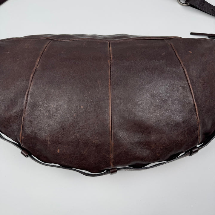Yves Saint Laurent Rive Gauche SS2002 Brown XL Mombasa Leather Croissant Crossbody Bag