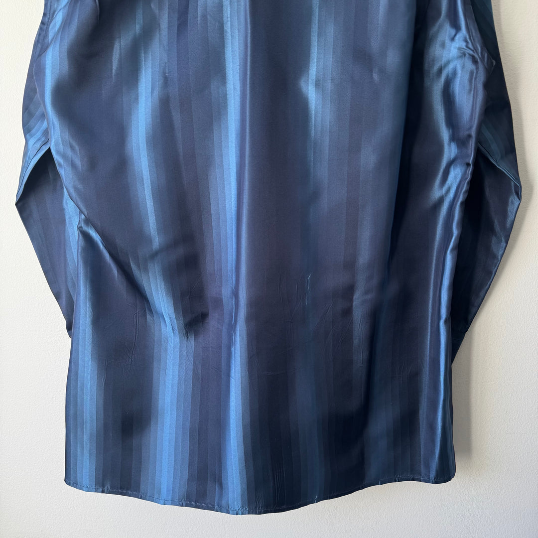 Gucci By Tom Ford FW1997 Navy Silk Satin Striped Button-Up Shirt