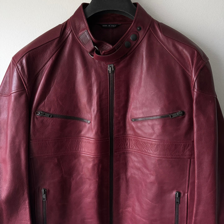 Gucci By Tom Ford FW2004 Burgundy Café Racer Moto Leather Jacket