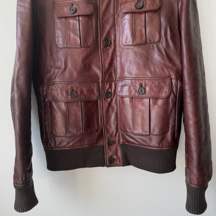 Prada FW2008 Mainline Bordeaux Cargo Bomber Calf Leather Jacket