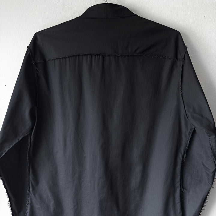 Yohji Yamamoto Black Cotton Pleated Front Raw Edge Button-Up Shirt