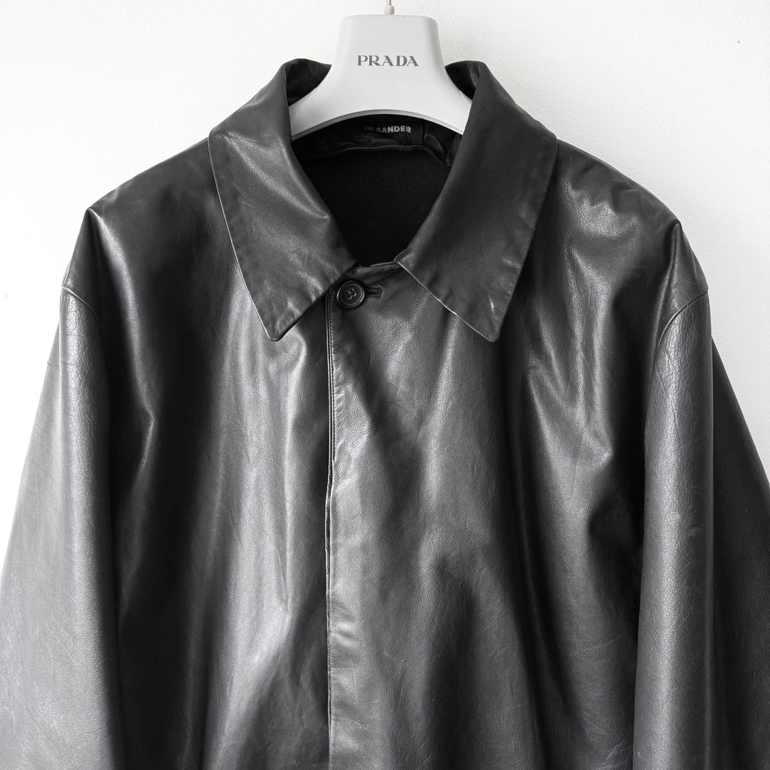 Jil Sander 2000’s Black Wool Lined Short Leather Coat