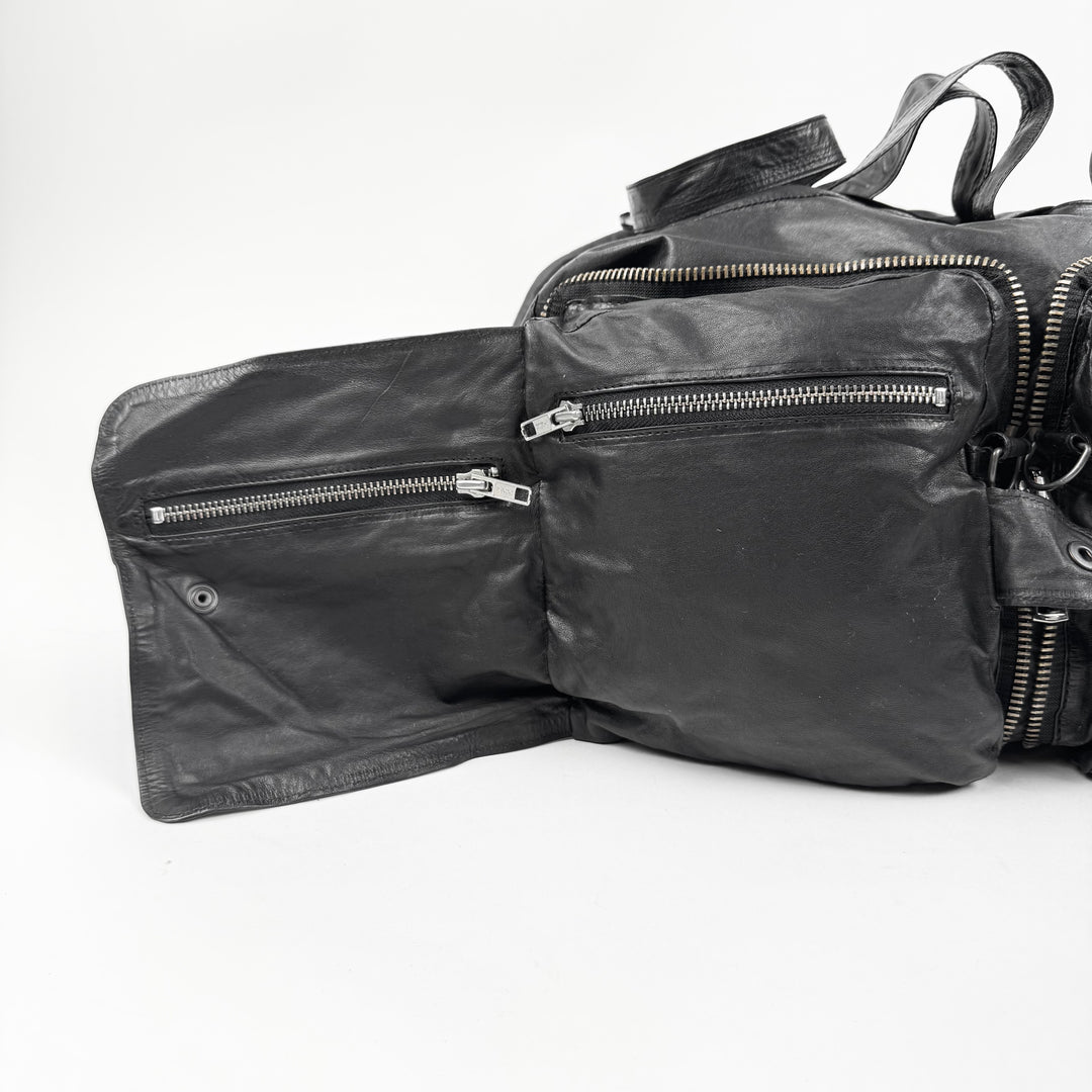 Ann Demeulemeester 2000’s Black Leather Multi-Zip Compartment Crossbody Duffle Bag