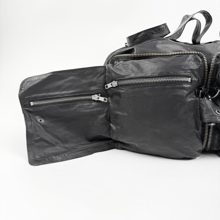 Ann Demeulemeester 2000’s Black Leather Multi-Zip Compartment Crossbody Duffle Bag