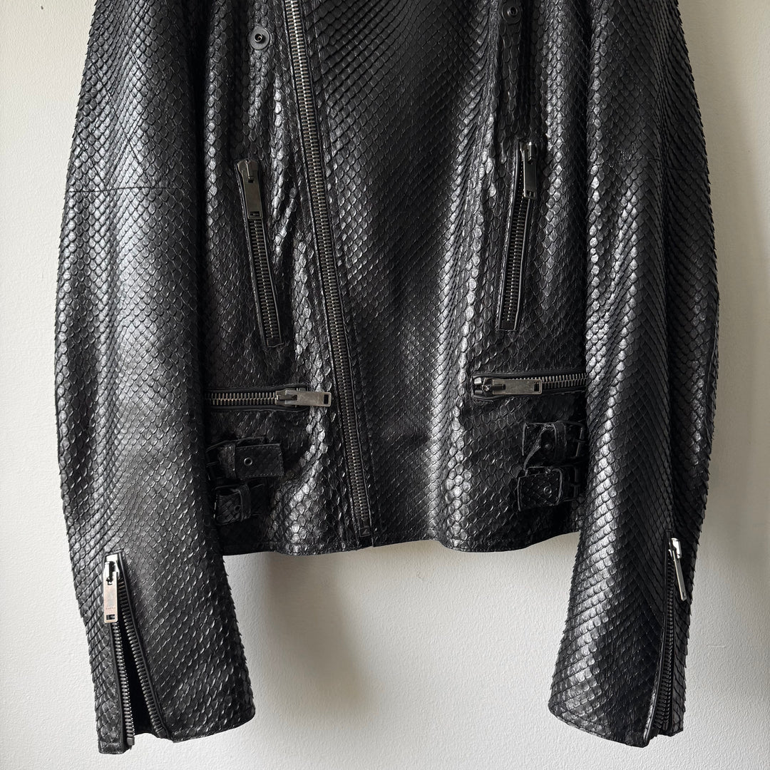 Gucci By Tom Ford 1990’s Black Python Snake Skin Leather Biker Moto Jacket