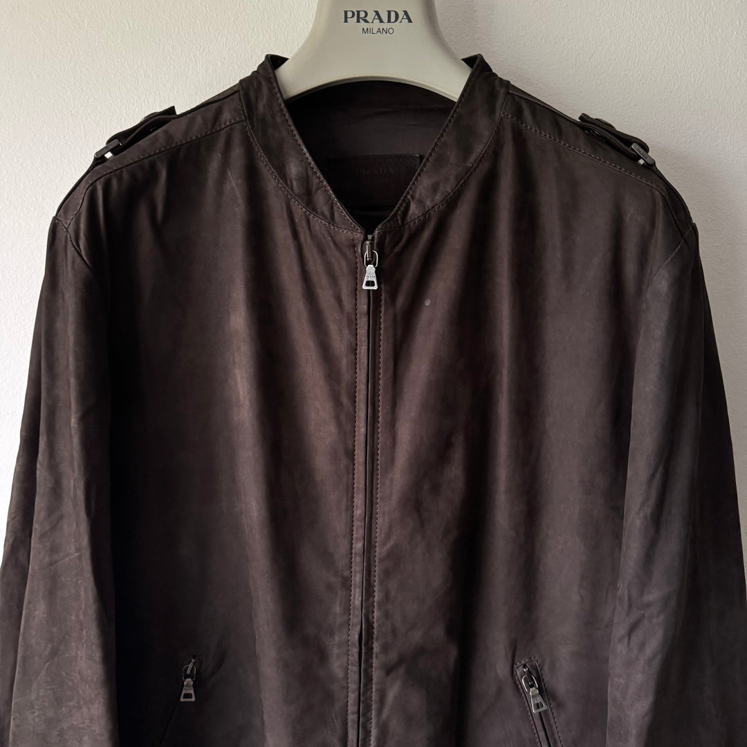 Prada SS2007 Brown Nubuck Leather Bomber Jacket
