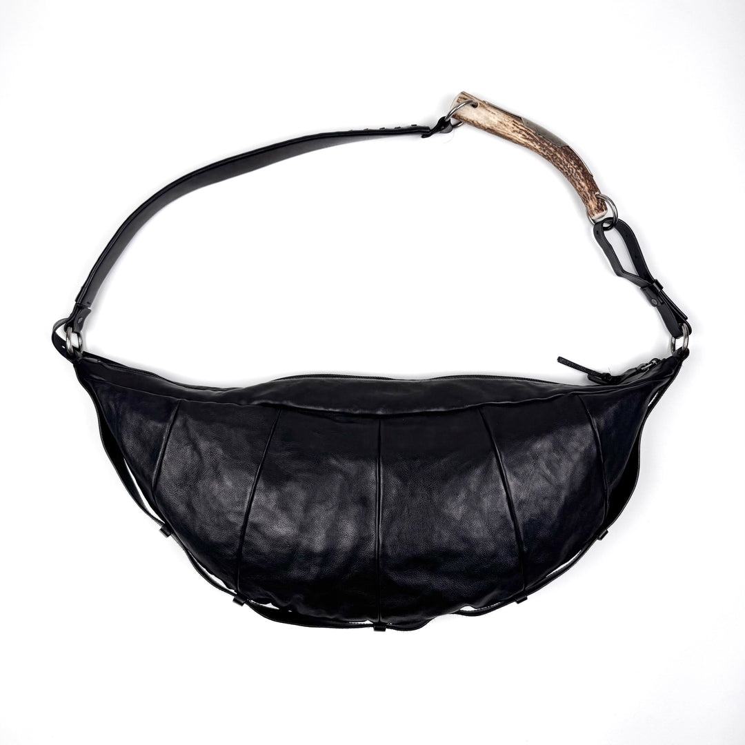 Yves Saint Laurent Rive Gauche SS2002 Black XL Mombasa Leather Croissant Crossbody Bag