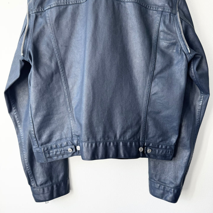 Dries Van Noten AW2014 Black/Navy Waxed Zip-Sleeves Denim Jacket