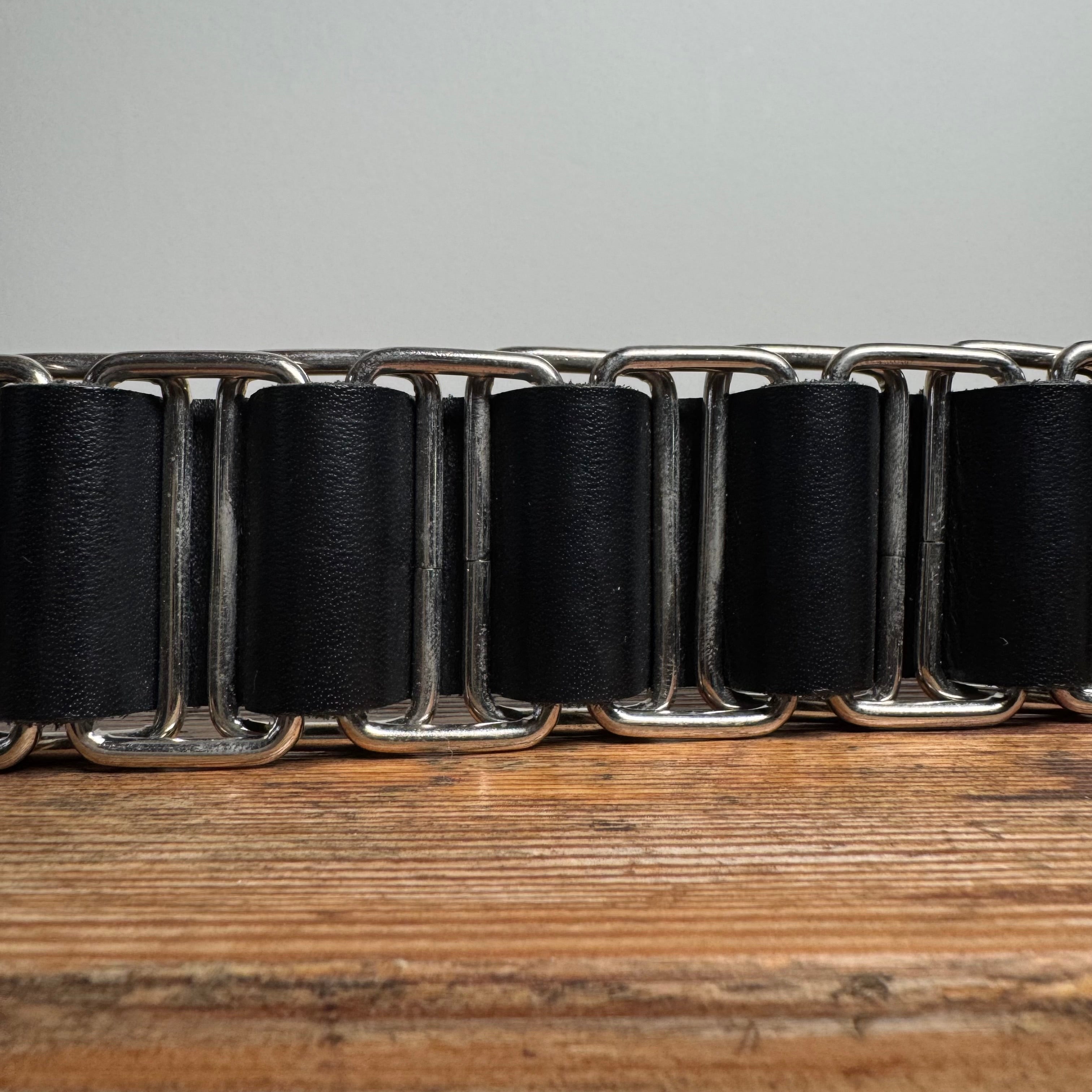 1998 Helmut Lang Metal Chain Leather Roller Belt
