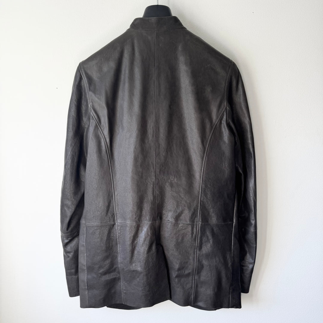 Ann Demeulemeester SS2013 Brown Double Breasted Fencing Leather Jacket