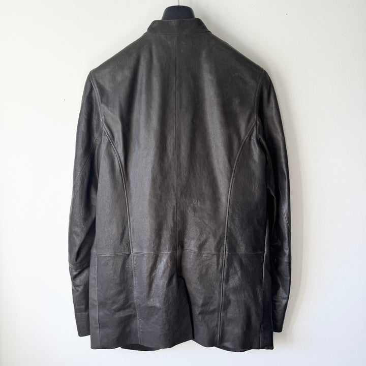 Ann Demeulemeester SS2013 Brown Double Breasted Fencing Leather Jacket
