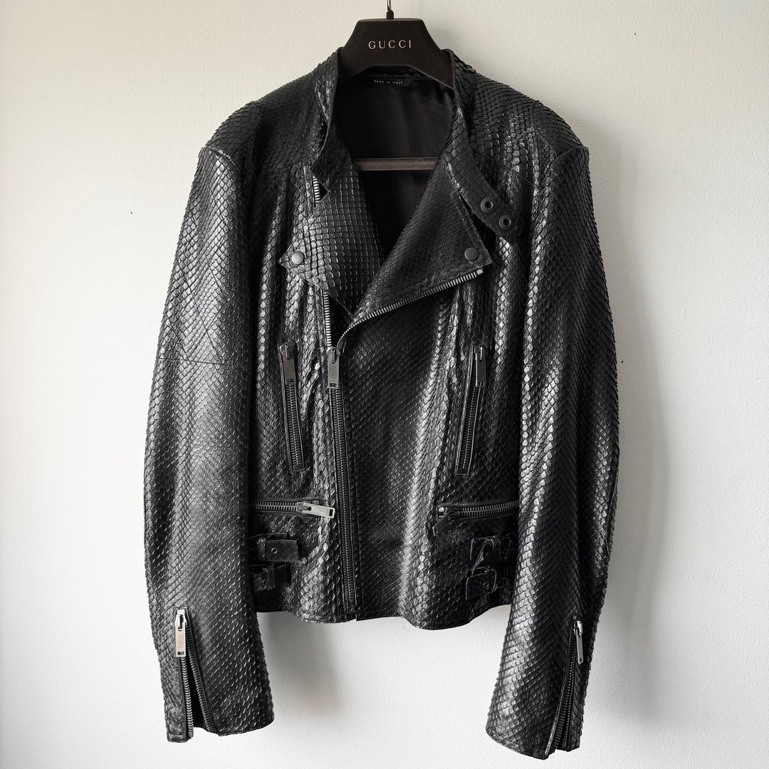 Gucci FW2006 Black Python Snake Skin Leather Biker Moto Jacket