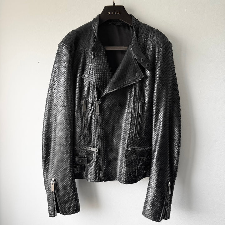 Gucci FW2006 Black Python Snake Skin Leather Biker Moto Jacket