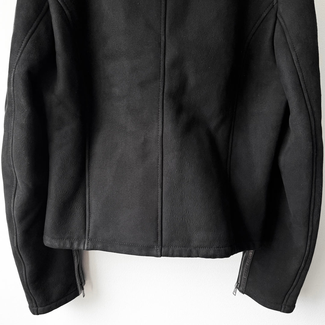 Gucci By Tom Ford FW2000 Black Suede/Leather Shearling High Neck Cropped Biker Jacket