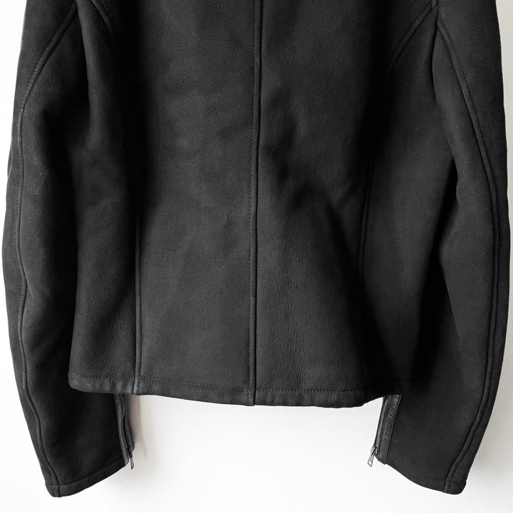 Gucci By Tom Ford FW2000 Black Suede/Leather Shearling High Neck Cropped Biker Jacket