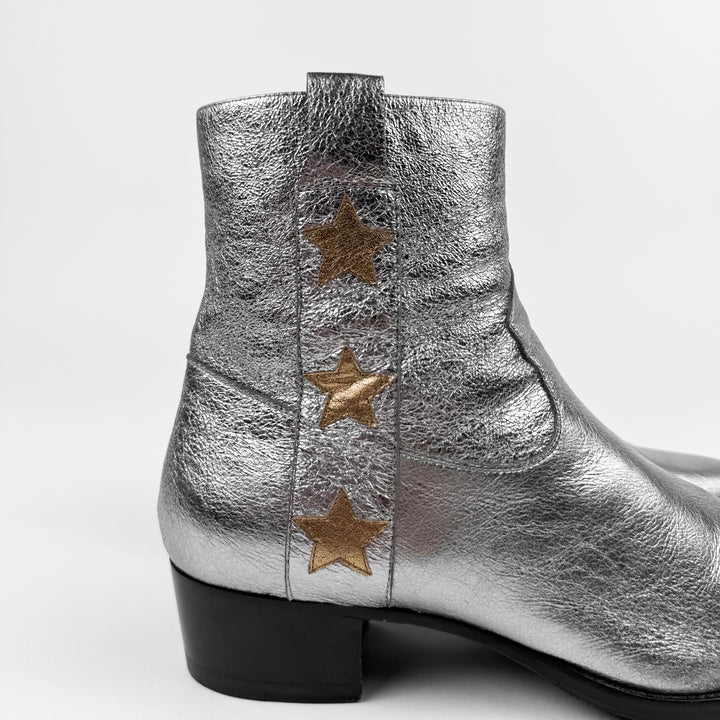 Saint Laurent SS2015 Psych Rock Metallic Silver/Gold Star Wyatt Boots