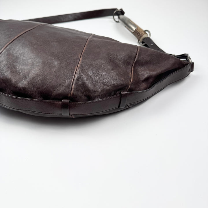 Yves Saint Laurent Rive Gauche SS2002 Brown XL Mombasa Leather Croissant Crossbody Bag