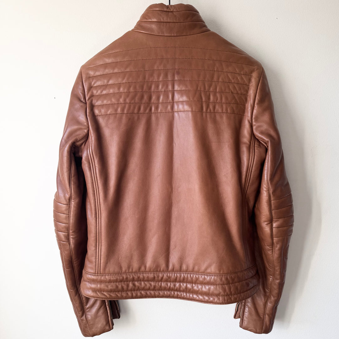 Gucci By Tom Ford FW2000 Brown Quilted Padded Moto Biker Leather Jacket