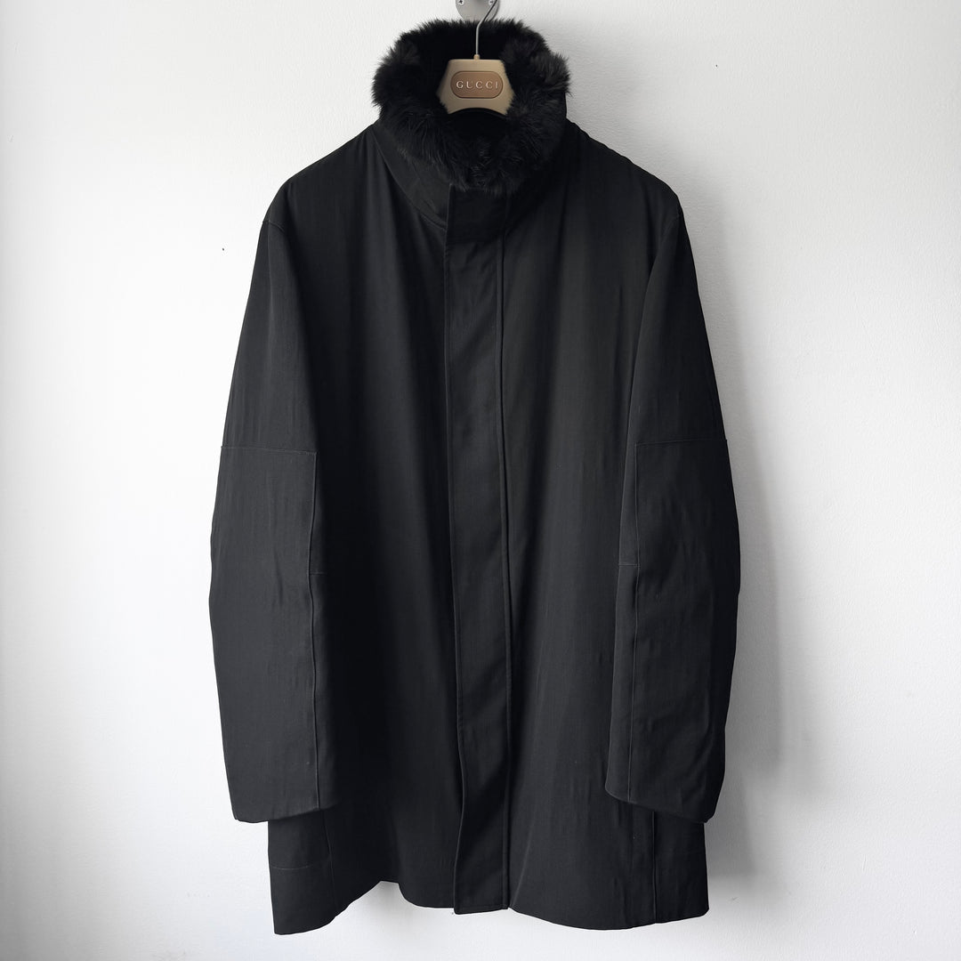Gucci By Tom Ford FW1999 Black Wool Fur Collar High Neck Coat