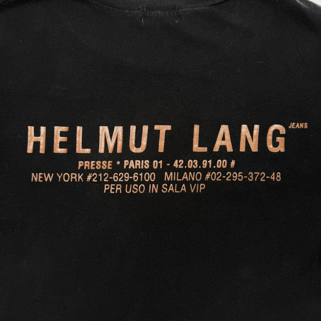 Helmut Lang 1996 Black Logo Print Backstage Press T-Shirt