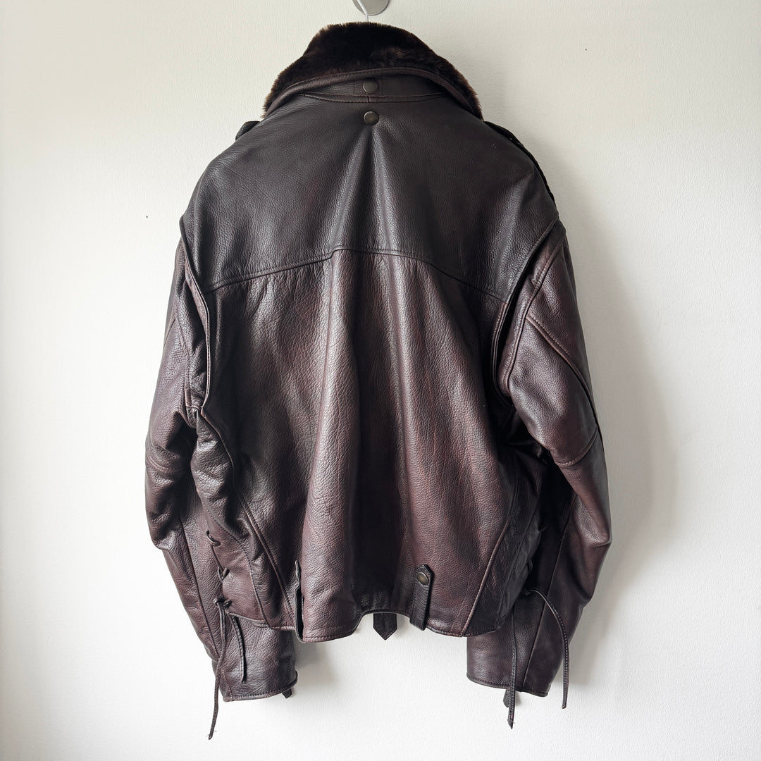 Emporio Armani 1990s Brown Fur Collar Perfecto Biker Jacket